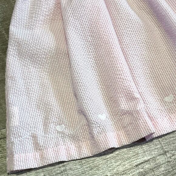 Lil Cactus Pink Stripe Seersucker Dress 2T Peter Pan Collar Heart Embroidery - Picture 2 of 7